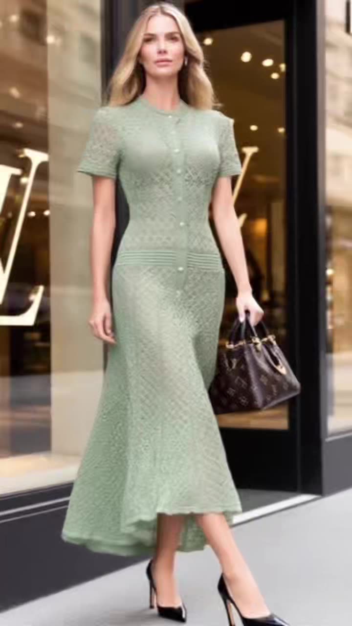 Sandro French Retro Short Sleeve Eyelet Knit Dress