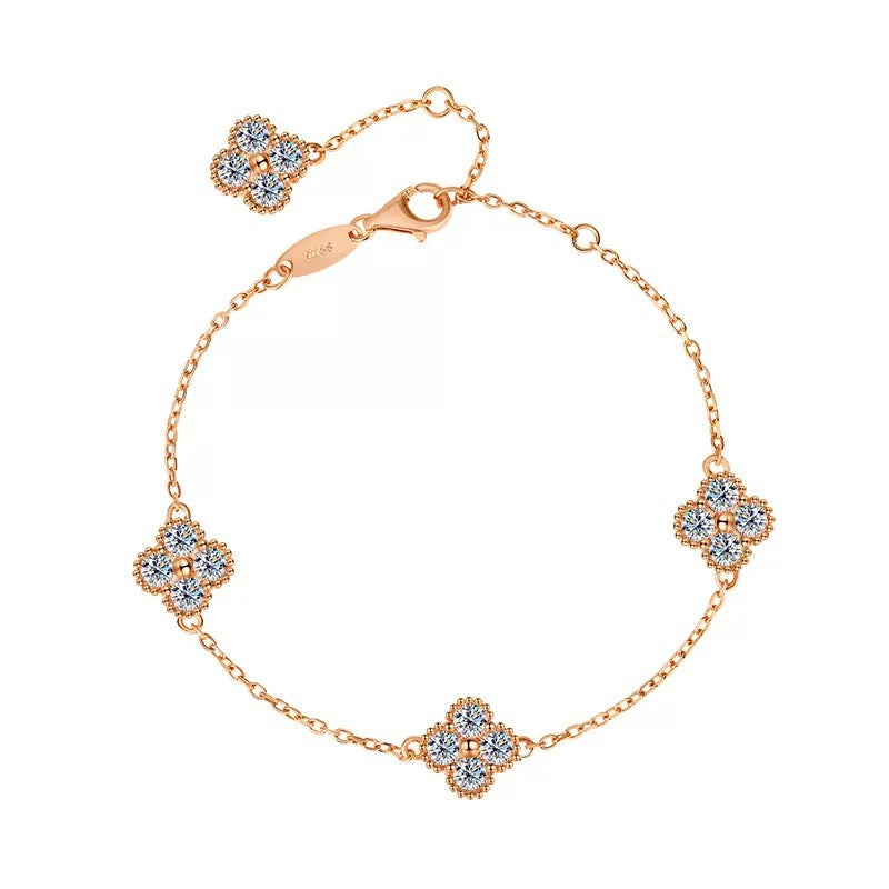 Moissanite Dainty Clover Necklace Bracelet Earrings