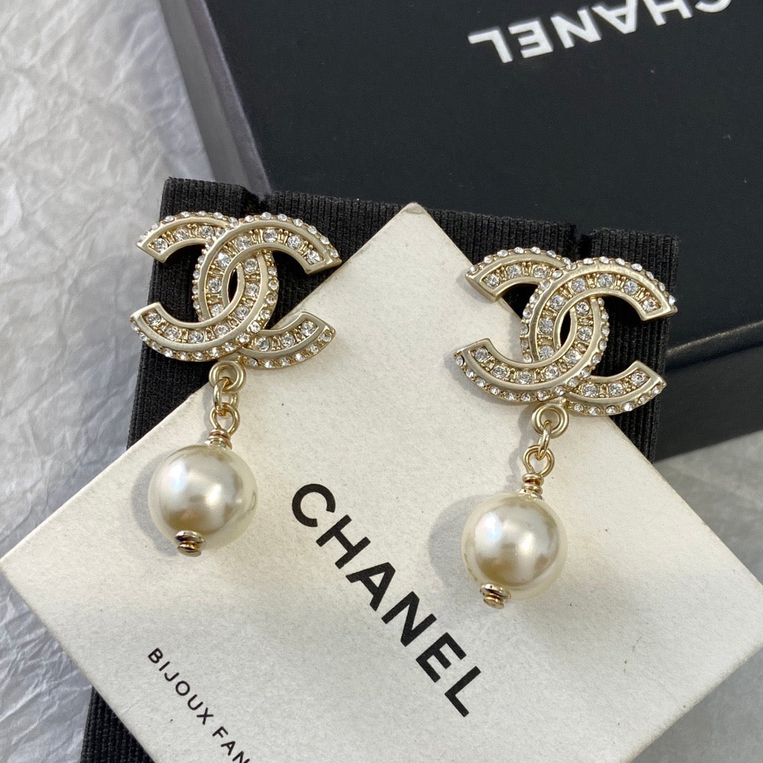 Chanel Diamond Pearl Earrings