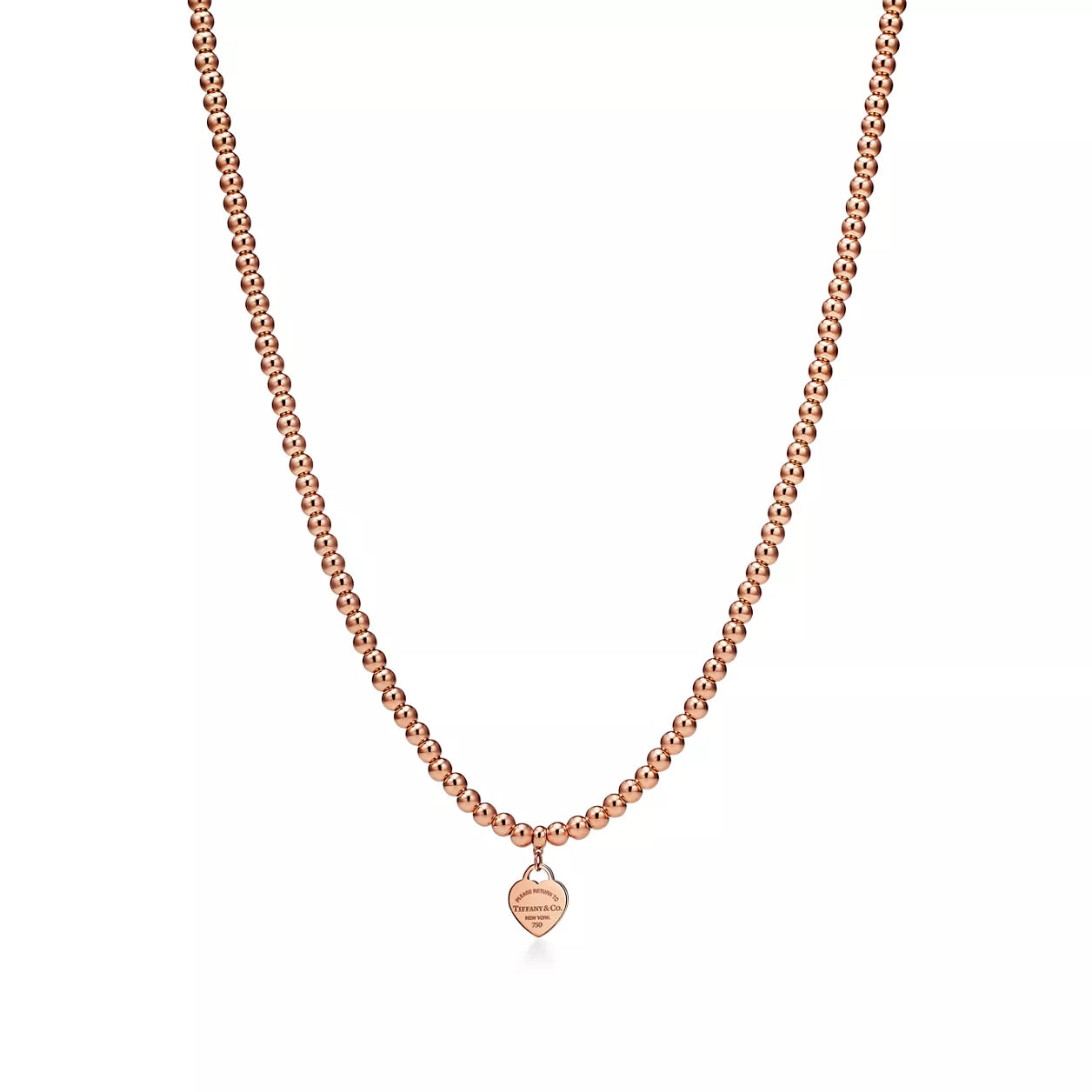 Tiffany Return to Tiffany Heart Tag Bead Necklace in Yellow Gold, Mini