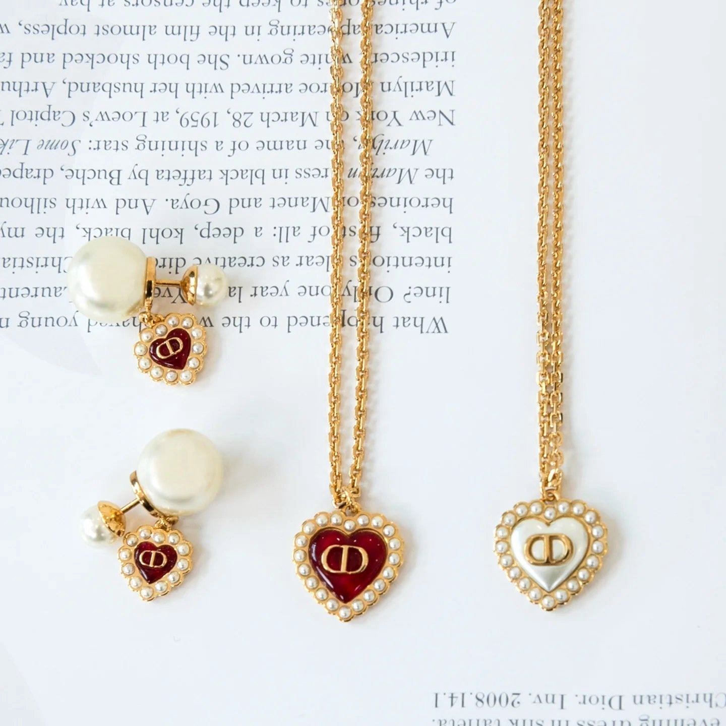 Dior Diamond Heart Necklace Bracelet Earrings